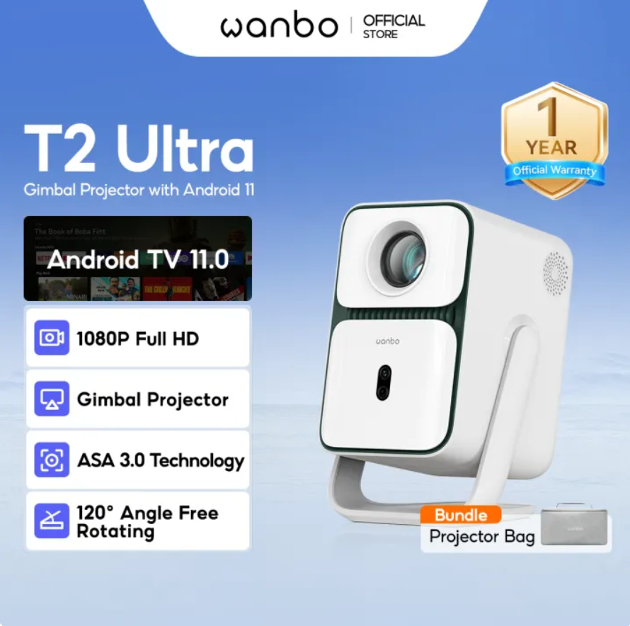 Wanbo T2 Ultra Gimbal Projector Free 120° Angle 1080P Full HD Android 11.0 ASA 3.0 Technology Home Theater Netflix
