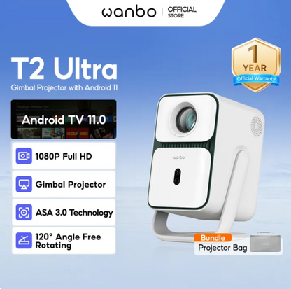 Wanbo T2 Ultra Gimbal Projector Free 120° Angle 1080P Full HD Android 11.0 ASA 3.0 Technology Home Theater Netflix