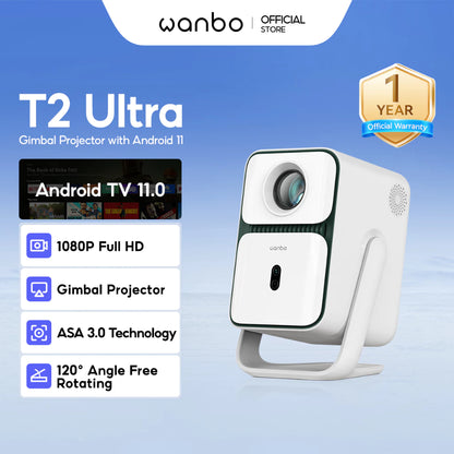 Wanbo T2 Ultra Gimbal Projector Free 120° Angle 1080P Full HD Android 11.0 ASA 3.0 Technology Home Theater Netflix
